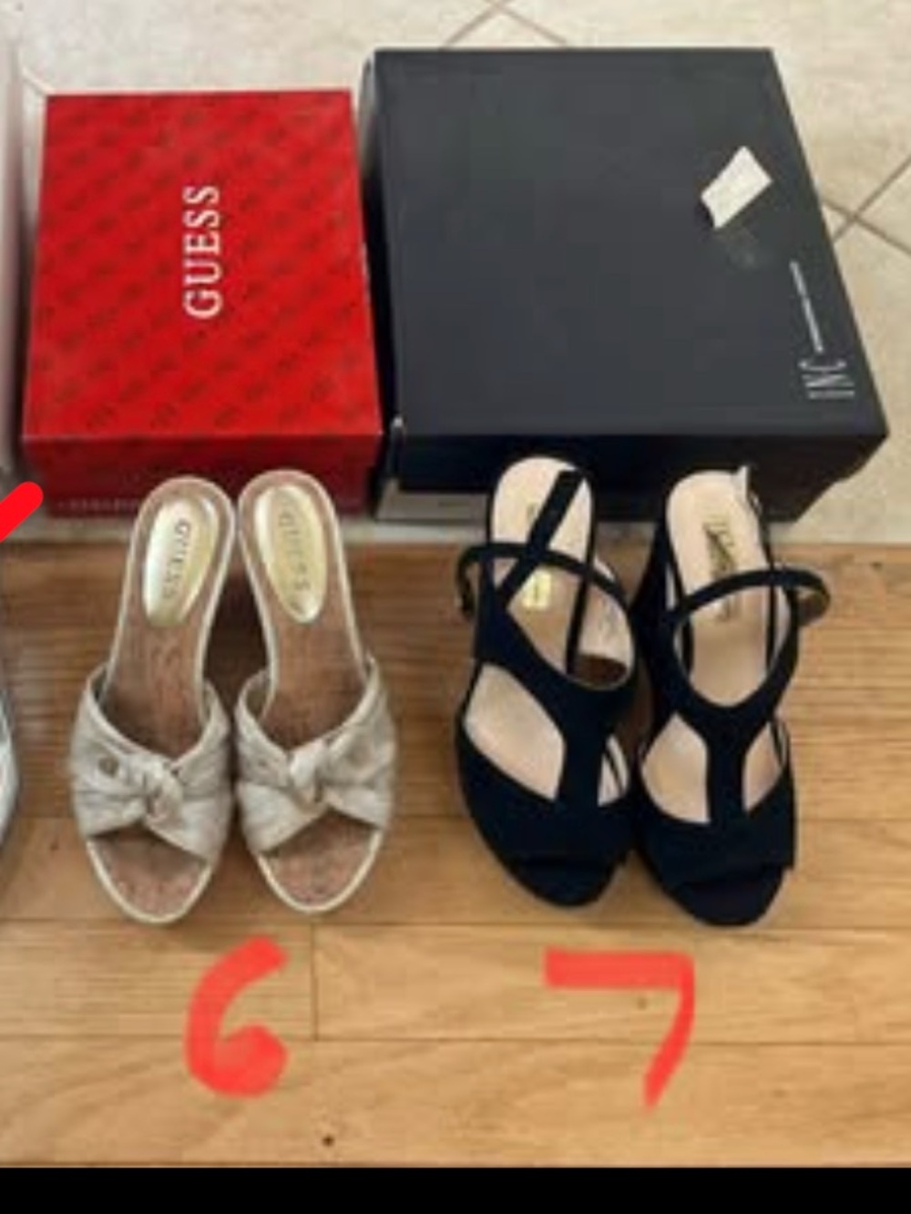 wedge sandals new and like new . guess and INC sizes 6 and 7 .
